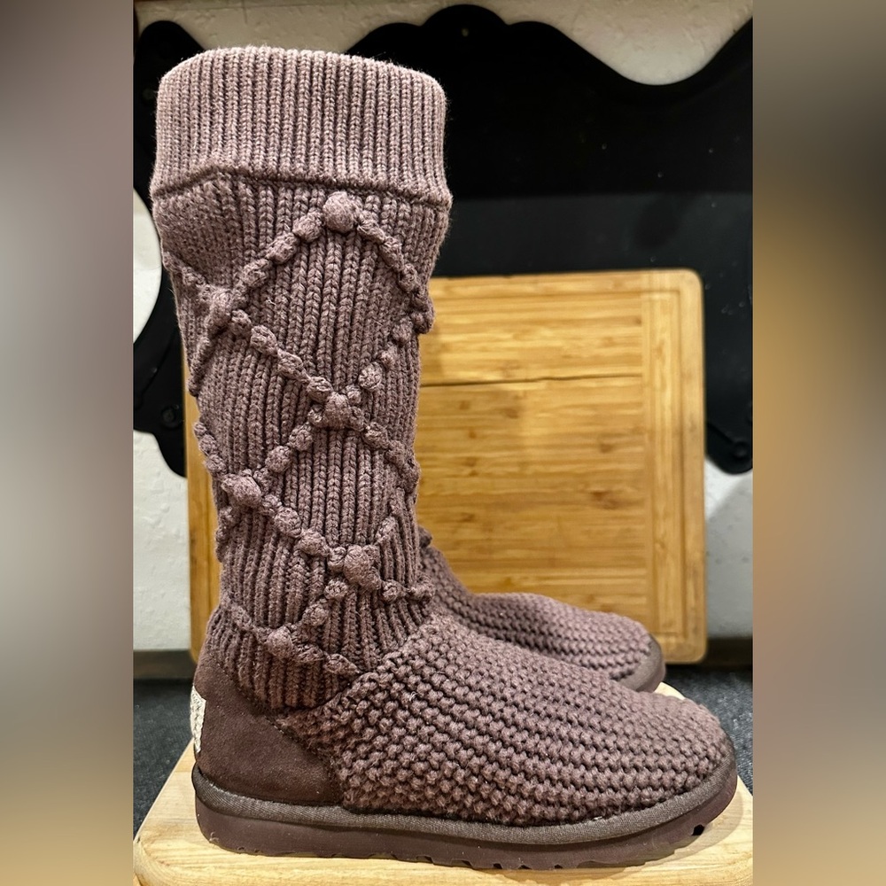 UGG Authentic Australia Argyle Brown Knit Midcalf Sock Sweater Boots - Picture 5 of 7